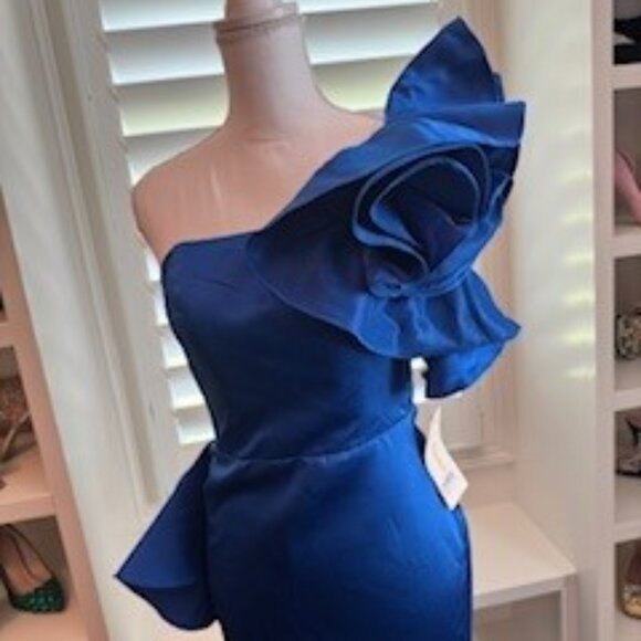 Dramatic One-Shoulder Cobalt Blue Gown - Picture 4 of 7